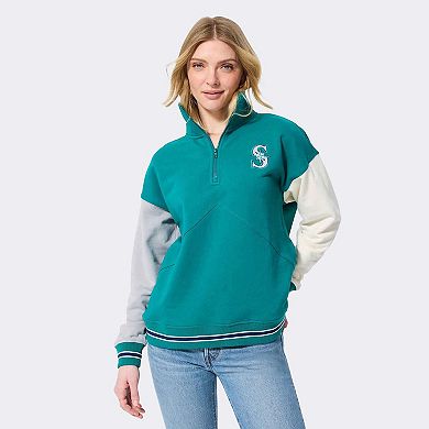 Women's Terez Teal Seattle Mariners Colorblock Quarter-Zip Pullover
