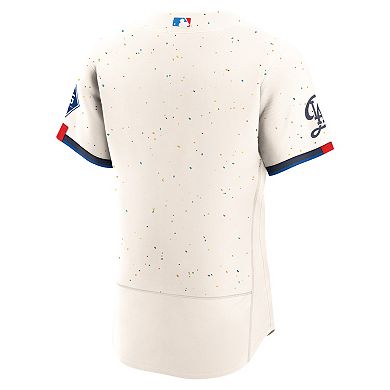 Men's Nike Cream Los Angeles Dodgers City Connect Authentic Sponsor Patch Jersey