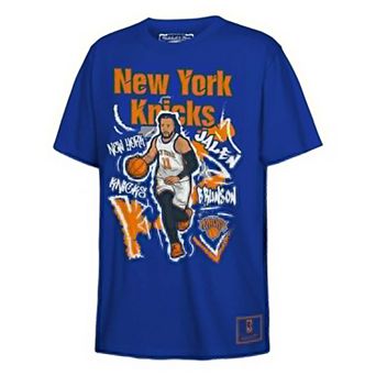 Youth Mitchell & Ness Jalen Brunson Blue New York Knicks Chalked Up Player T-Shirt