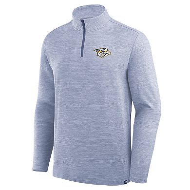 Men's Fanatics Heather Blue Nashville Predators Clutch Boarding Poly Quarter-Zip Pullover