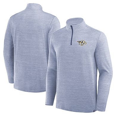 Men's Fanatics Heather Blue Nashville Predators Clutch Boarding Poly Quarter-Zip Pullover