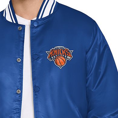 Men's Starter Blue New York Knicks Final Buzzer Satin Varsity Full-Snap Jacket