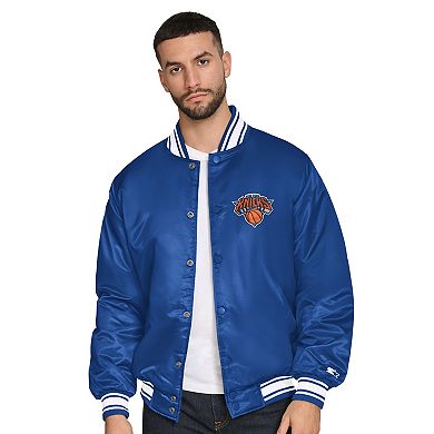 Men's Starter Blue New York Knicks Final Buzzer Satin Varsity Full-Snap Jacket