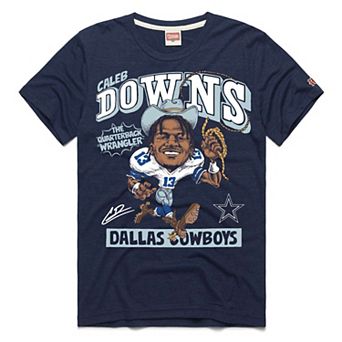 Unisex Homage Caleb Downs Navy Dallas Cowboys Caricature Tri-Blend T-Shirt