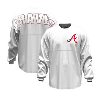 Women's Fanatics White Atlanta Braves Baseball Stitch Spirit Jersey Long Sleeve T-Shirt