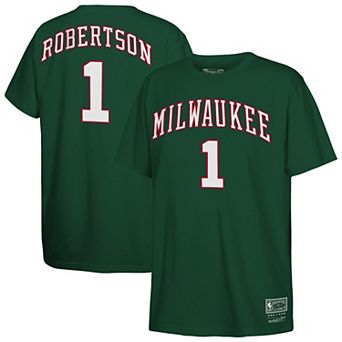 Youth Mitchell & Ness Oscar Robertson Hunter Green Milwaukee Bucks Hardwood Classics Name & Number T-Shirt