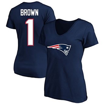 Women's Fanatics A.J. Brown Navy New England Patriots Plus Size Name & Number V-Neck T-Shirt