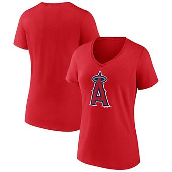 Women's Logo Athletic Red Los Angeles Angels Official Logo Athletic V-Neck T-Shirt
