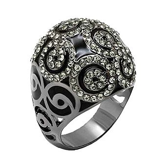 Alamode Black Ion Plating Brass Crystal Swirl Dome Ring