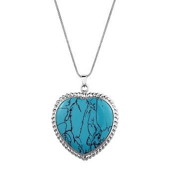 Alamode 925 Sterling Silver Synthetic Turquoise Heart Necklace
