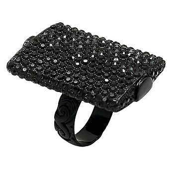 Alamode Black Ion Plating Brass Crystal Rectangular Ring