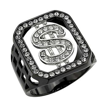 Alamode Black Ion Plating Crystal Dollar Sign Ring