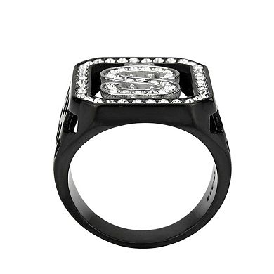 Alamode Black Ion Plating Crystal Dollar Sign Ring