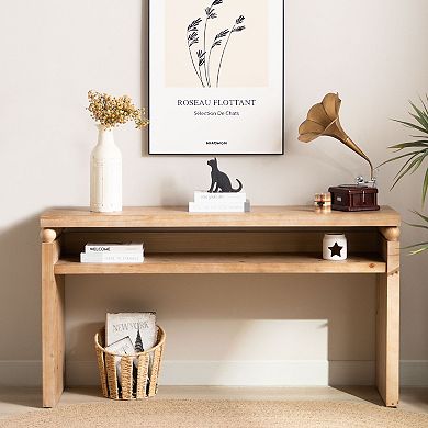 Pnronnc 59" Modern Wooden Console Table Entryway Table with Open Shelf