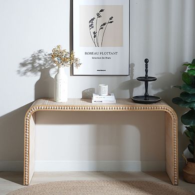 Pnronnc 59" Curved Waterfall Console Table with Beaded Entryway Table