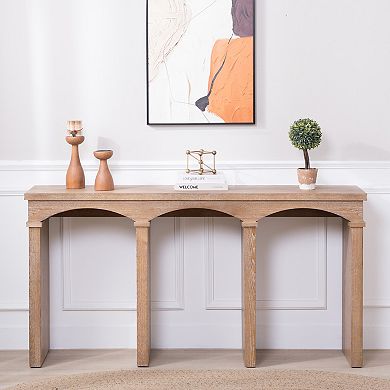 Pnronnc 60" Wood Archway Console Table with Decorative Arched Legs Entryway Table