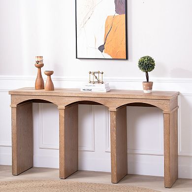Pnronnc 60" Wood Archway Console Table with Decorative Arched Legs Entryway Table