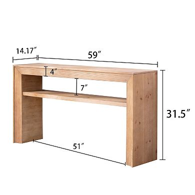 Pnronnc 59" Solid Wood Console Table with Storage Shelf Entryway Table