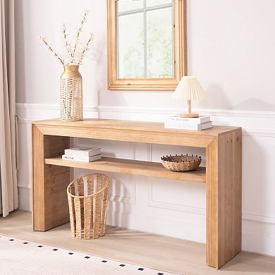 Pnronnc 59" Solid Wood Console Table with Storage Shelf Entryway Table