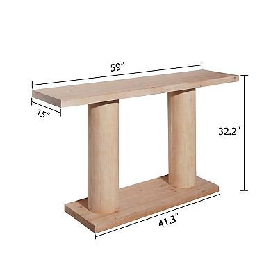 Pnronnc 59" Modern Wooden Console Table with Column Pedestal Base Entryway Table