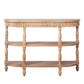 Pnronnc 49" Handcrafted Oval Console Table with Woven Trim and 3 tier Storage Table