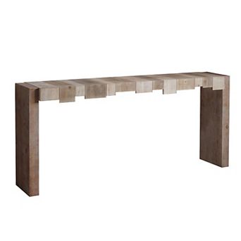 Pnronnc 71" Wood Modern Console Table Narrow Entryway Table with Sculpted Block Design