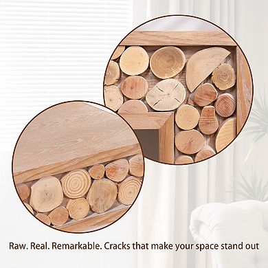 Pnronnc 62" Rustic Wood Console Table Narrow Table with Natural Log Accents Entryway Table