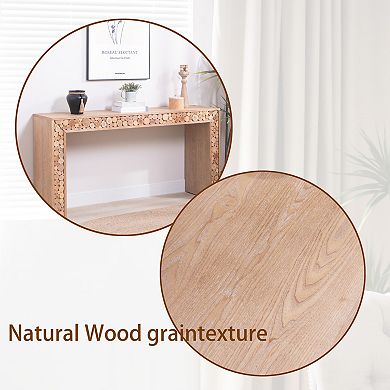Pnronnc 62" Rustic Wood Console Table Narrow Table with Natural Log Accents Entryway Table
