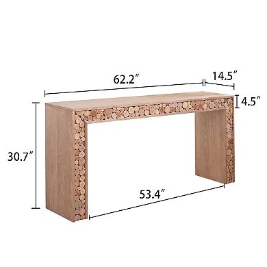 Pnronnc 62" Rustic Wood Console Table Narrow Table with Natural Log Accents Entryway Table