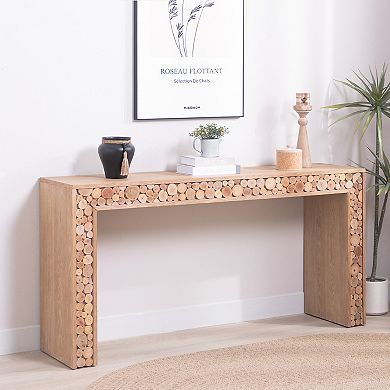 Pnronnc 62" Rustic Wood Console Table Narrow Table with Natural Log Accents Entryway Table
