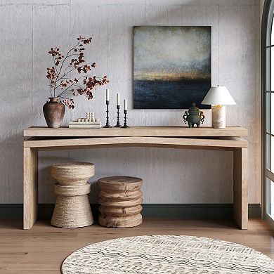 Pnronnc 65 Inch Solid Wood Veneer Console Table Hallway Long Entryway Table
