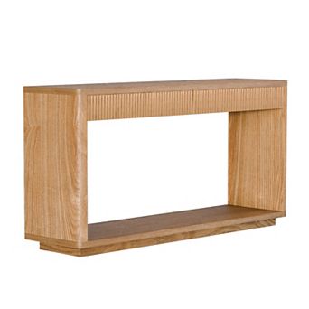 Pnronnc 60 Inch Modern Fluted Console Table Wood Veneer Entryway Table with 2 Drawer