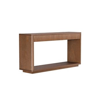 Pnronnc 60 Inch Modern Fluted Console Table Wood Veneer Entryway Table with 2 Drawer
