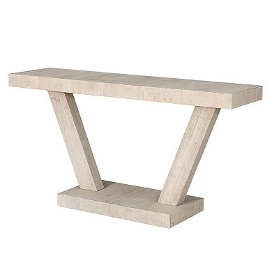 Pnronnc 60 Inch Wood Entryway Bench Hallway Console Table with 2 Tier Storage Shelf