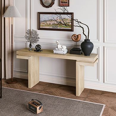 Pnronnc 66 Inch Extra Wide Console Table Real Wood Veneer Hallway Table