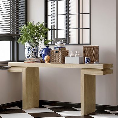 Pnronnc 66 Inch Extra Wide Console Table Real Wood Veneer Hallway Table