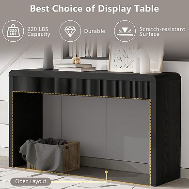 Pnronnc Console Table with 3 Fluted Drawers Solid Wood Veneer Entryway Table