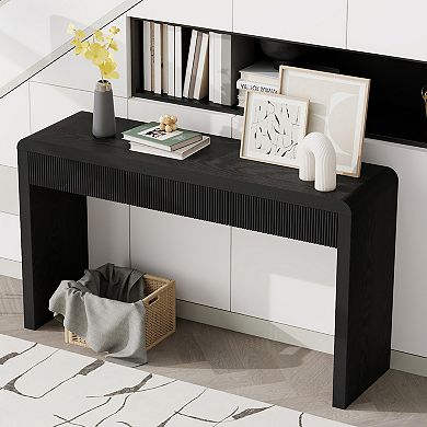 Pnronnc Console Table with 3 Fluted Drawers Solid Wood Veneer Entryway Table