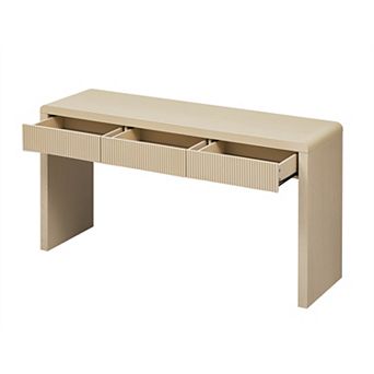 Pnronnc Console Table with 3 Fluted Drawers Solid Wood Veneer Entryway Table