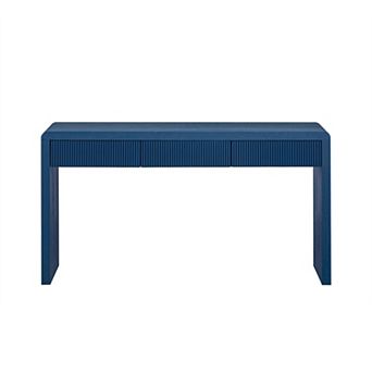 Pnronnc Console Table with 3 Fluted Drawers Solid Wood Veneer Entryway Table