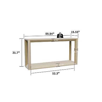 Pnronnc 60 Inch Solid Wood Veneer Console Table Wide Entryway Table with Open Storage