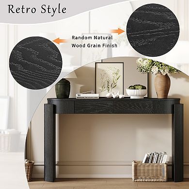 Pnronnc Fluted Console Table with 2 Drawers Oval Top Wood Grain Entryway Table