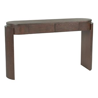 Pnronnc Fluted Console Table with 2 Drawers Oval Top Wood Grain Entryway Table