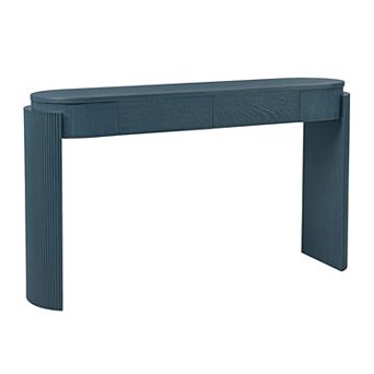 Pnronnc Fluted Console Table with 2 Drawers Oval Top Wood Grain Entryway Table
