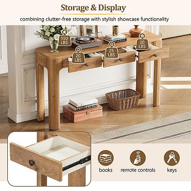 Pnronnc Wood Console Table with 3 Drawers Curved Corner Entryway Table with Thick Legs