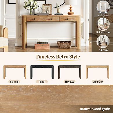 Pnronnc Wood Console Table with 3 Drawers Curved Corner Entryway Table with Thick Legs
