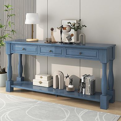 Pnronnc 63 Inch Console Table Solid Wood Entryway Table with Drawers and Shelf