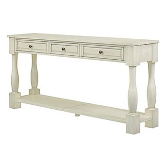 Pnronnc 63 Inch Console Table Solid Wood Entryway Table with Drawers and Shelf