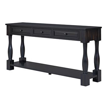 Pnronnc 63 Inch Console Table Solid Wood Entryway Table with Drawers and Shelf