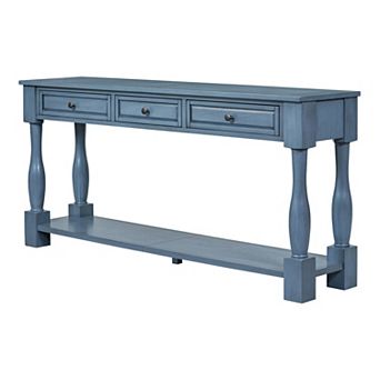 Pnronnc 63 Inch Console Table Solid Wood Entryway Table with Drawers and Shelf
